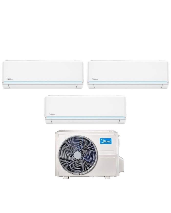 Condizionatore Midea Trial Split Inverter serie EVOLUTION 9+9+18 con M3OA-27HFN8-Q R-32 Wi-Fi Integrato 9000+9000+18000 Condizionatore Midea Trial Split Inverter serie EVOLUTION 9+9+18 con M3OA-27HFN8-Q R-32 Wi-Fi Integrato 9000+9000+18000
